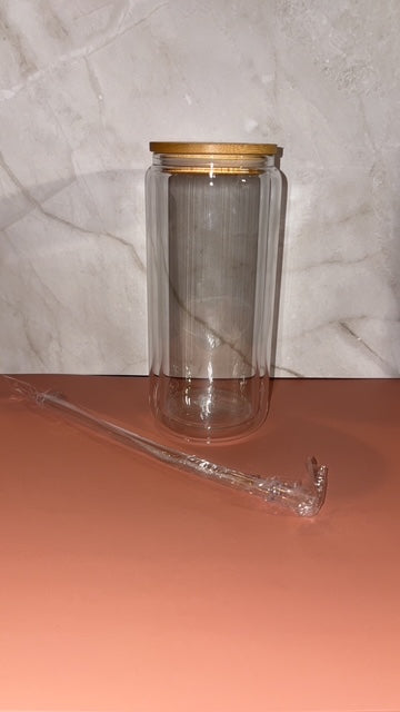 16oz Glass Snow Globe Tumbler W/ Bamboo Lid