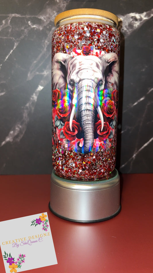 16oz “Elephant” Glass Snow Globe Tumbler w/ Bamboo Top